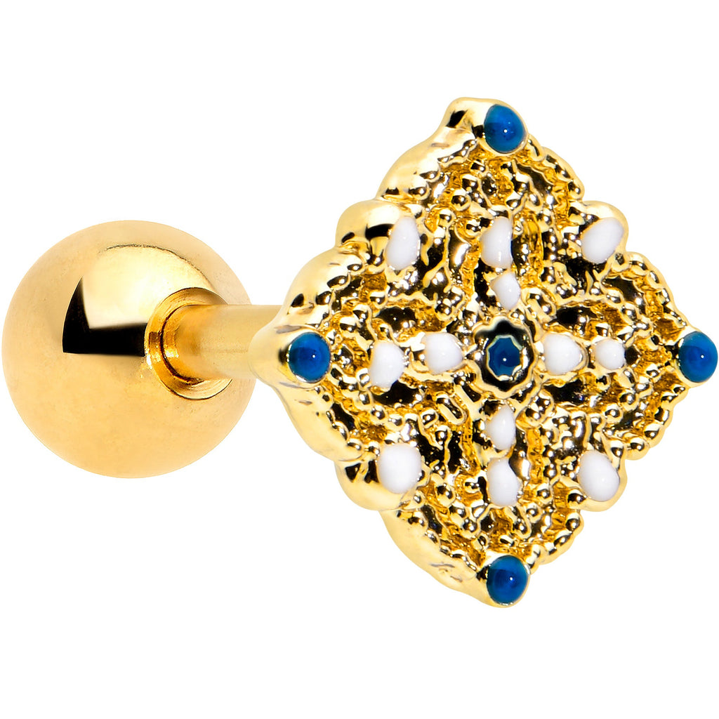BodyCandy 16G 1/4 Blue Gem Gold Tone Lacy Rhombus Cartilage Tragus Earring — main product shot