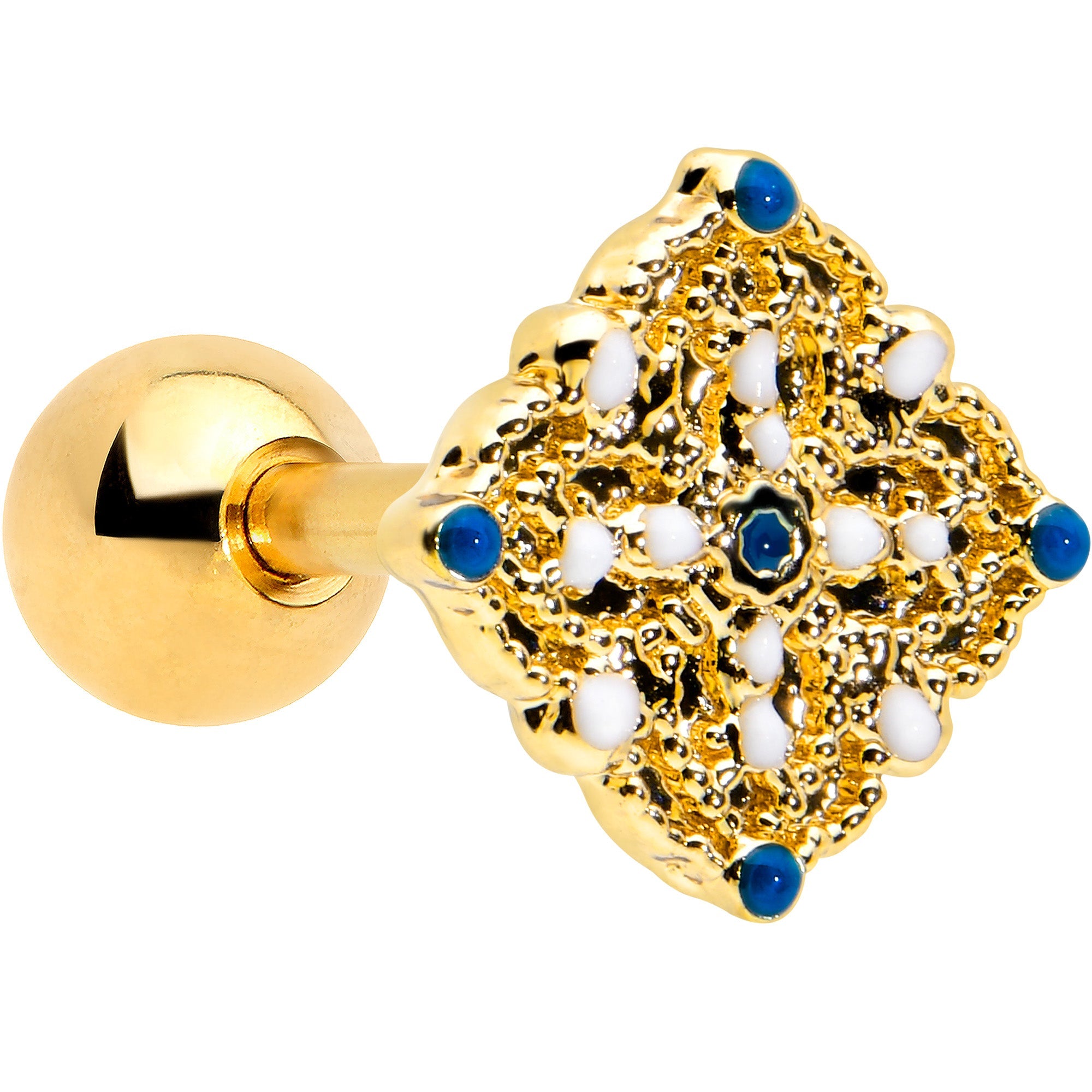 BodyCandy 16G 1/4 Blue Gem Gold Tone Lacy Rhombus Cartilage Tragus Earring — main product shot
