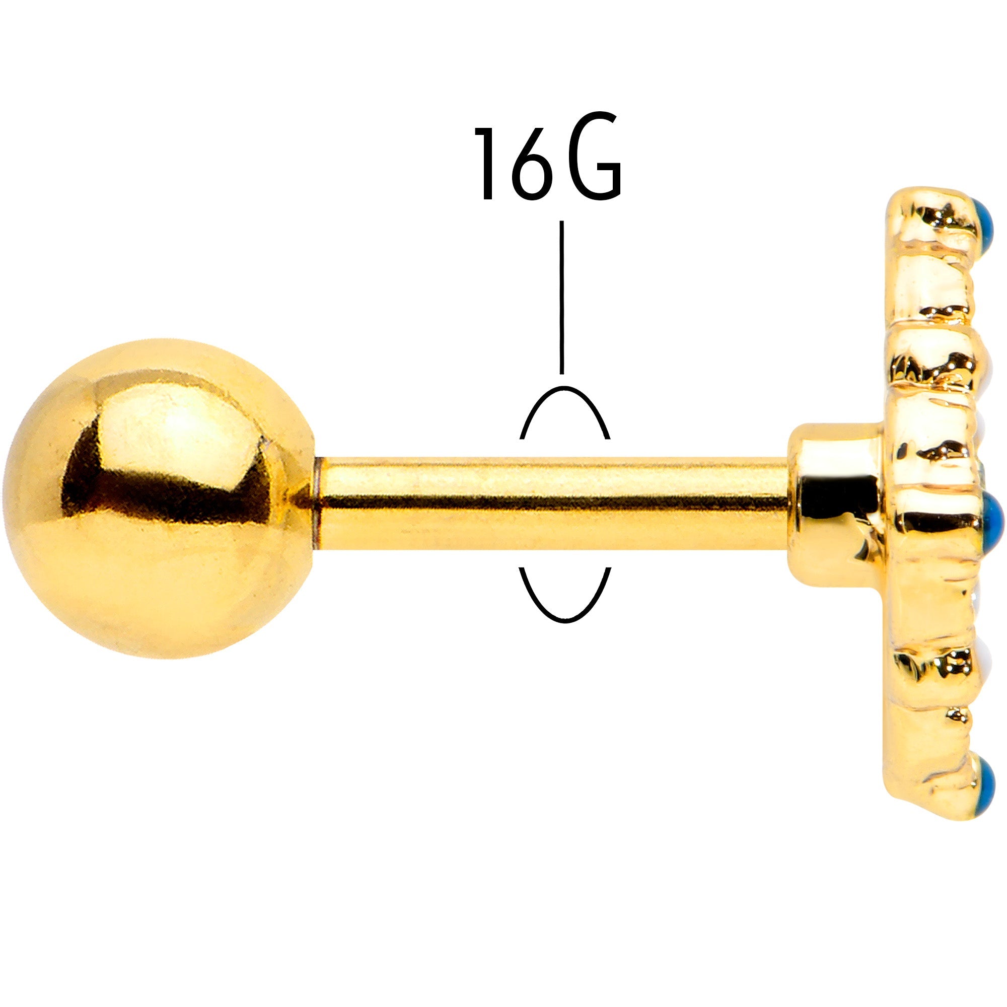 BodyCandy 16G 1/4 Blue Gem Gold Tone Lacy Rhombus Cartilage Tragus Earring — back view