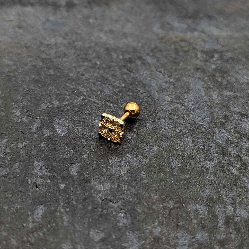 BodyCandy 16G 1/4 Blue Gem Gold Tone Lacy Rhombus Cartilage Tragus Earring — alternative angle