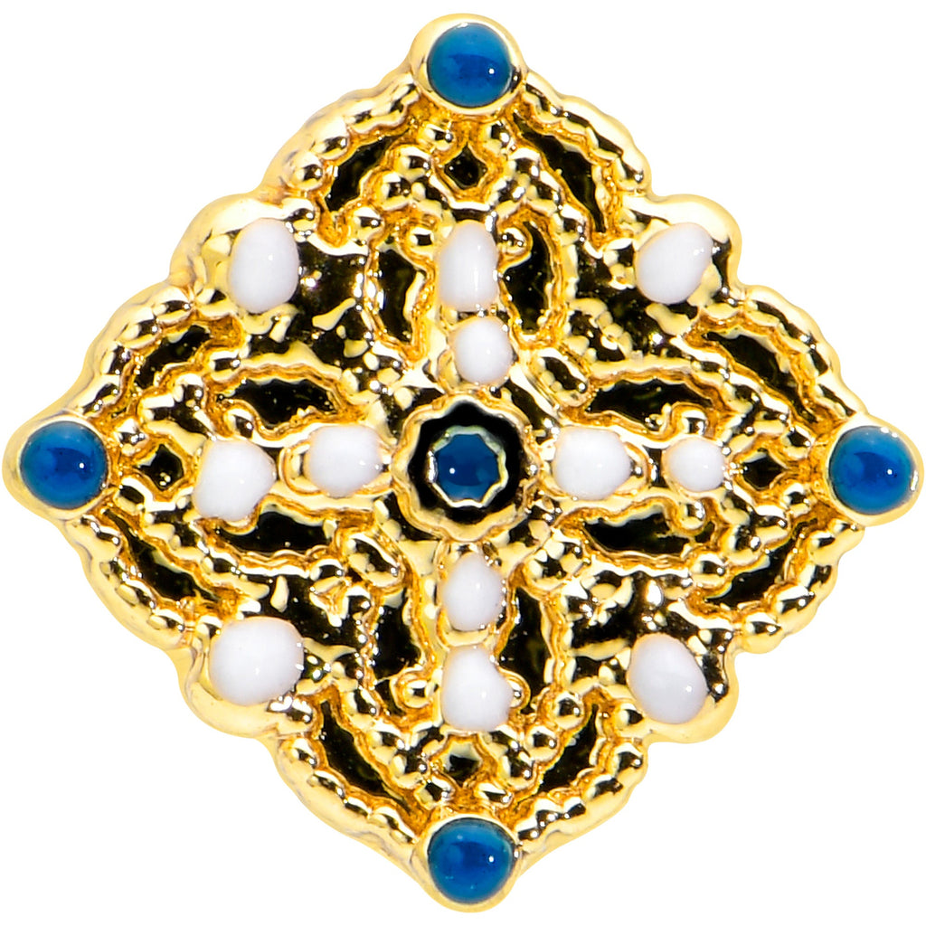 BodyCandy 16G 5/16 Blue Gem Gold Tone Lacy Rhombus Labret Monroe Tragus — detail close-up