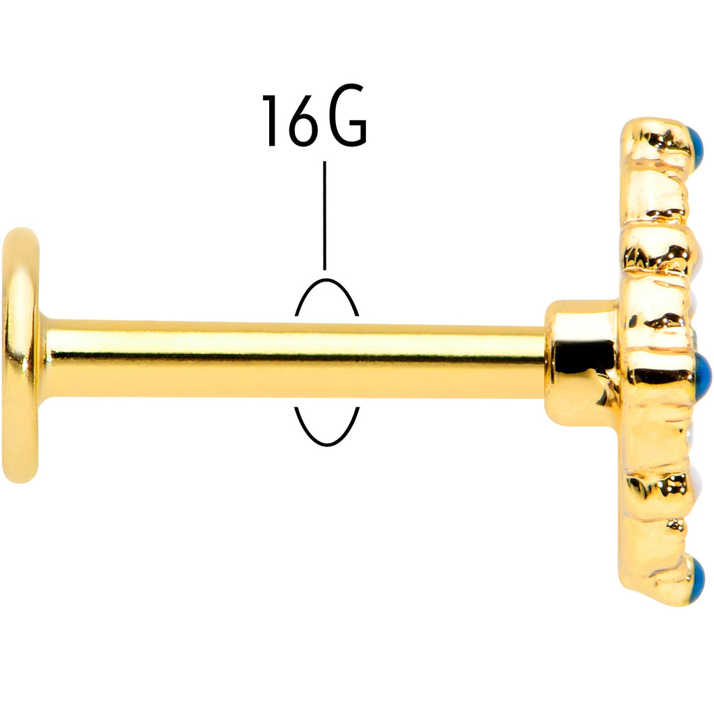 BodyCandy 16G 5/16 Blue Gem Gold Tone Lacy Rhombus Labret Monroe Tragus — back view