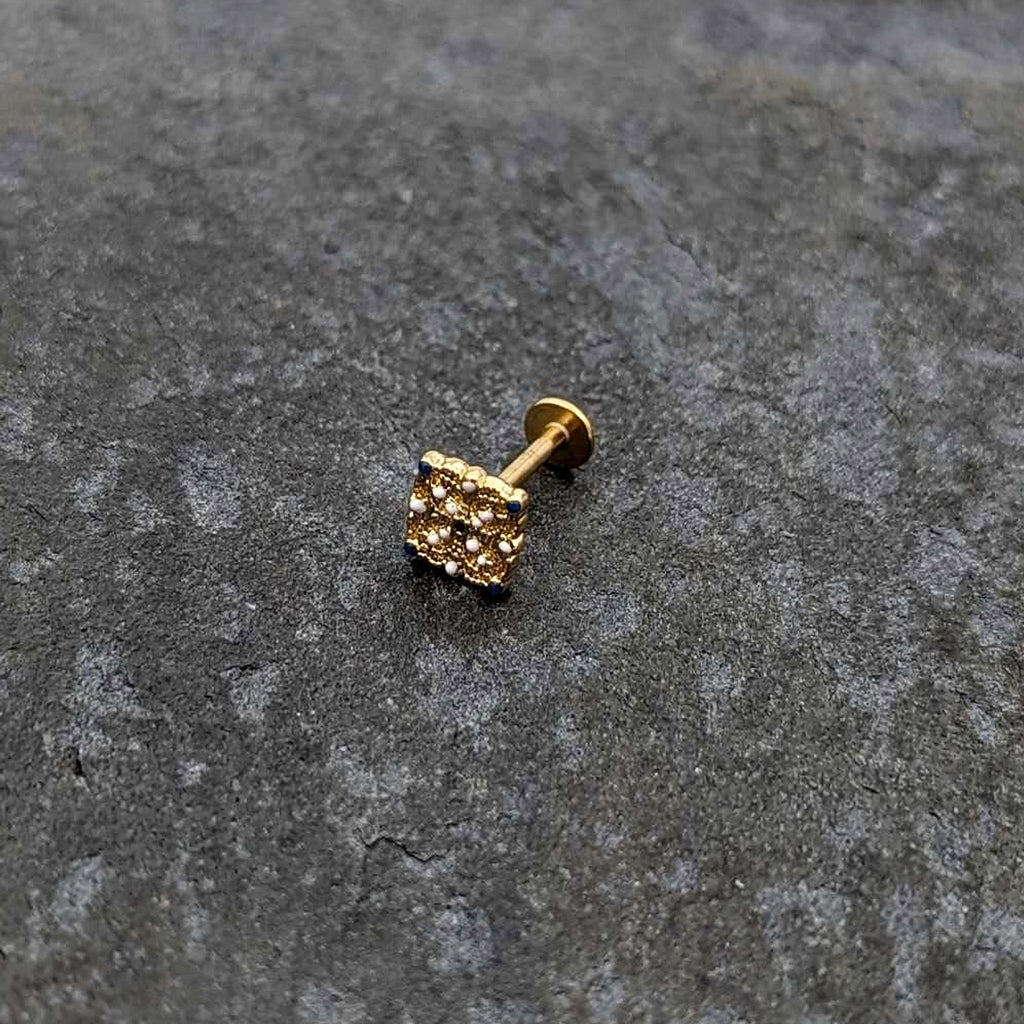 BodyCandy 16G 5/16 Blue Gem Gold Tone Lacy Rhombus Labret Monroe Tragus — alternative angle