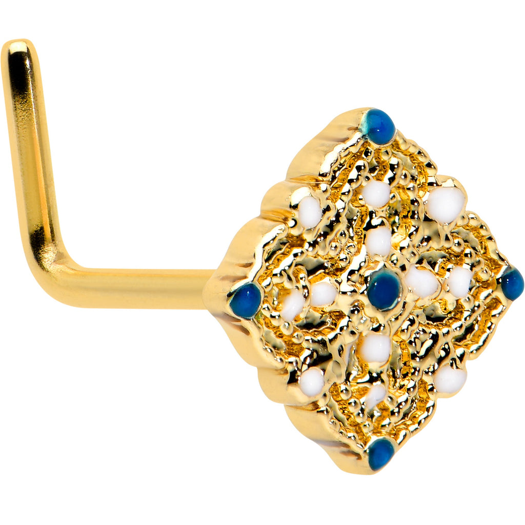 BodyCandy 20G 1/4 Gold Tone Lacy Rhombus L Shape Nose Ring — main product shot