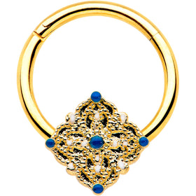 16G 3/8 Gold Tone Lacy Rhombus Hinged Segment Ring
