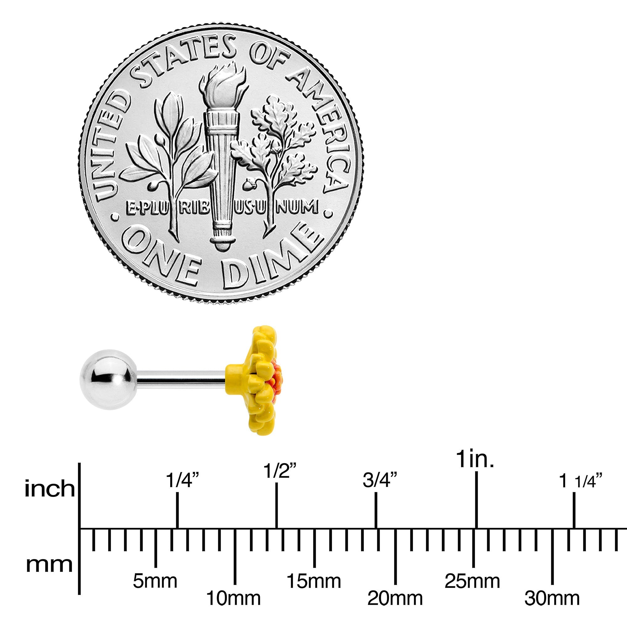 BodyCandy 16G 1/4 Happy Sunflower Cartilage Tragus Earring — side view