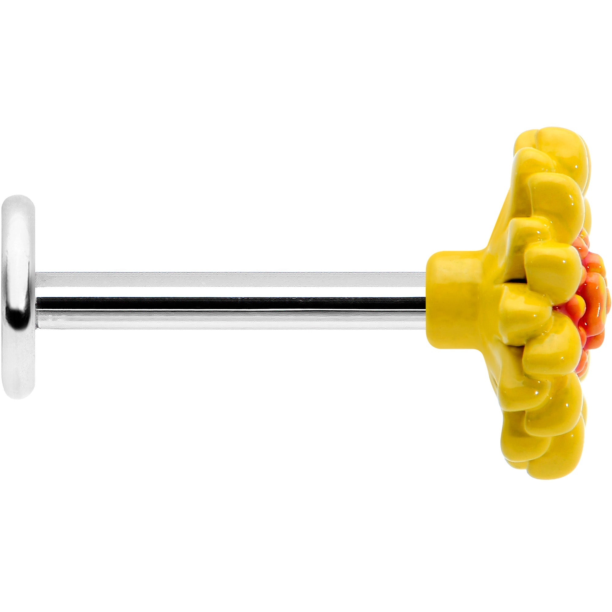 BodyCandy 16G 5/16 Happy Sunflower Yellow Labret Monroe Tragus — lifestyle context