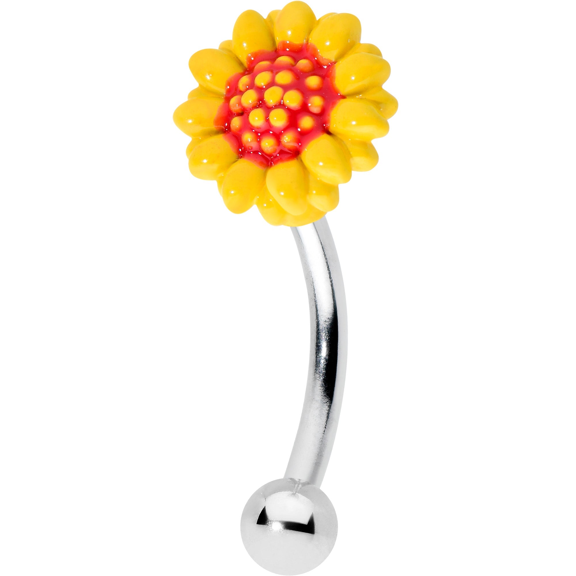BodyCandy 16G 5/16 Happy Sunflower Yellow Curved Eyebrow Ring — main product shot