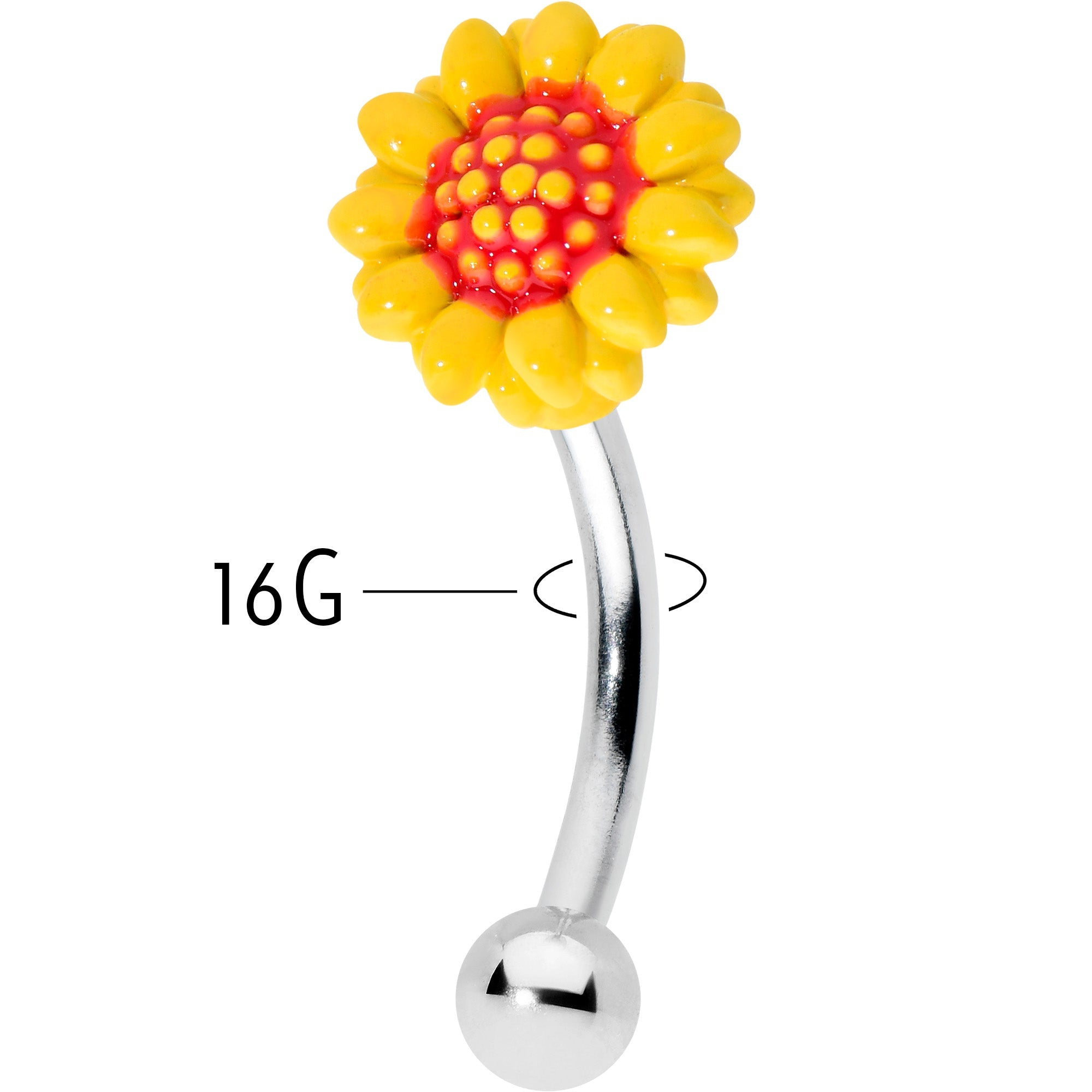 BodyCandy 16G 5/16 Happy Sunflower Yellow Curved Eyebrow Ring — lifestyle context