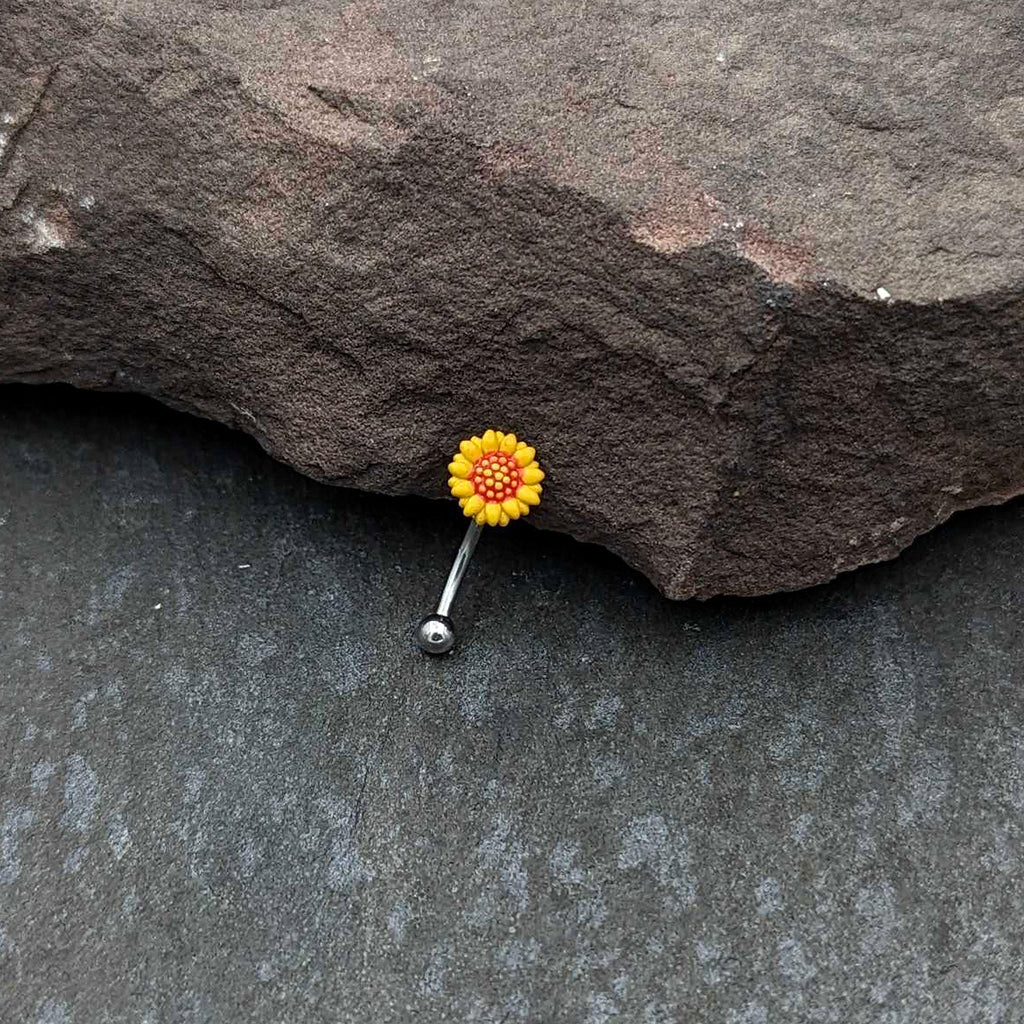 BodyCandy 16G 5/16 Happy Sunflower Yellow Curved Eyebrow Ring — side view