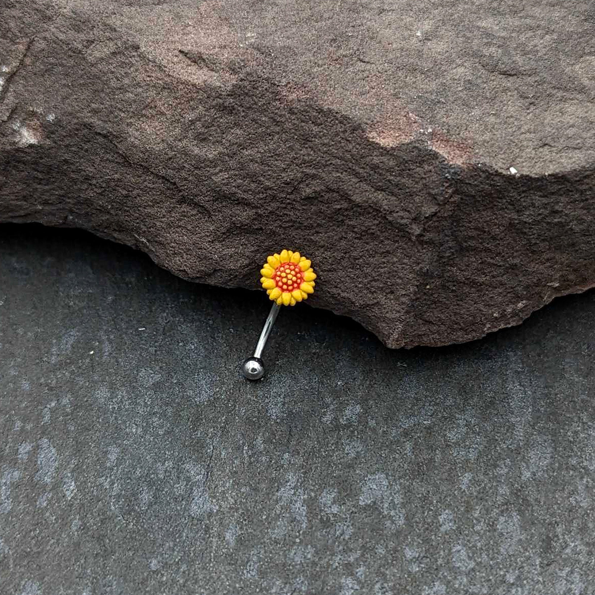 BodyCandy 16G 5/16 Happy Sunflower Yellow Curved Eyebrow Ring — side view
