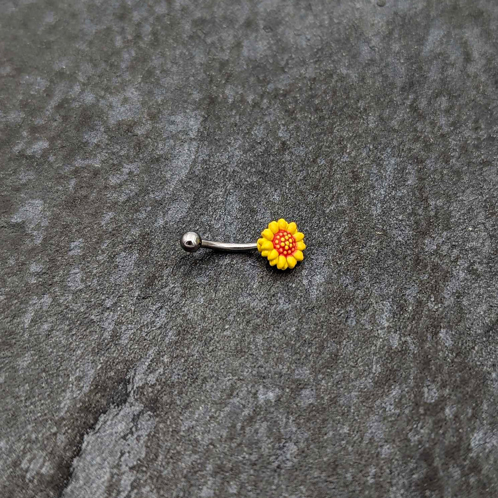 BodyCandy 16G 5/16 Happy Sunflower Yellow Curved Eyebrow Ring — back view