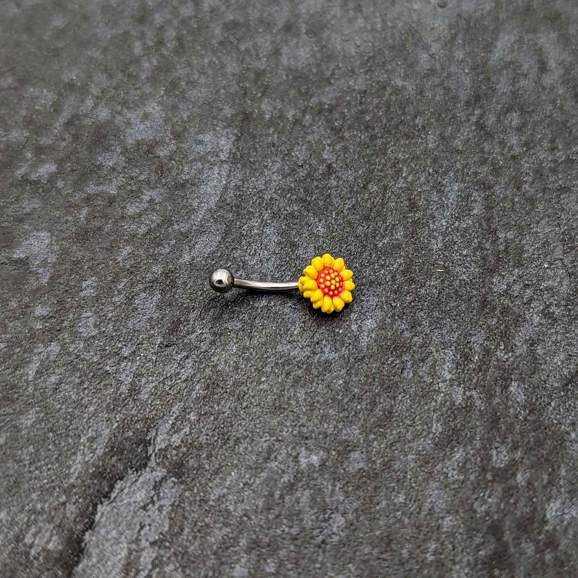 BodyCandy 16G 5/16 Happy Sunflower Yellow Curved Eyebrow Ring — back view