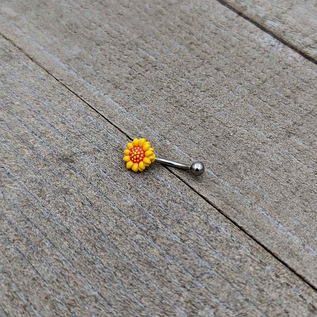 BodyCandy 16G 5/16 Happy Sunflower Yellow Curved Eyebrow Ring — alternative angle