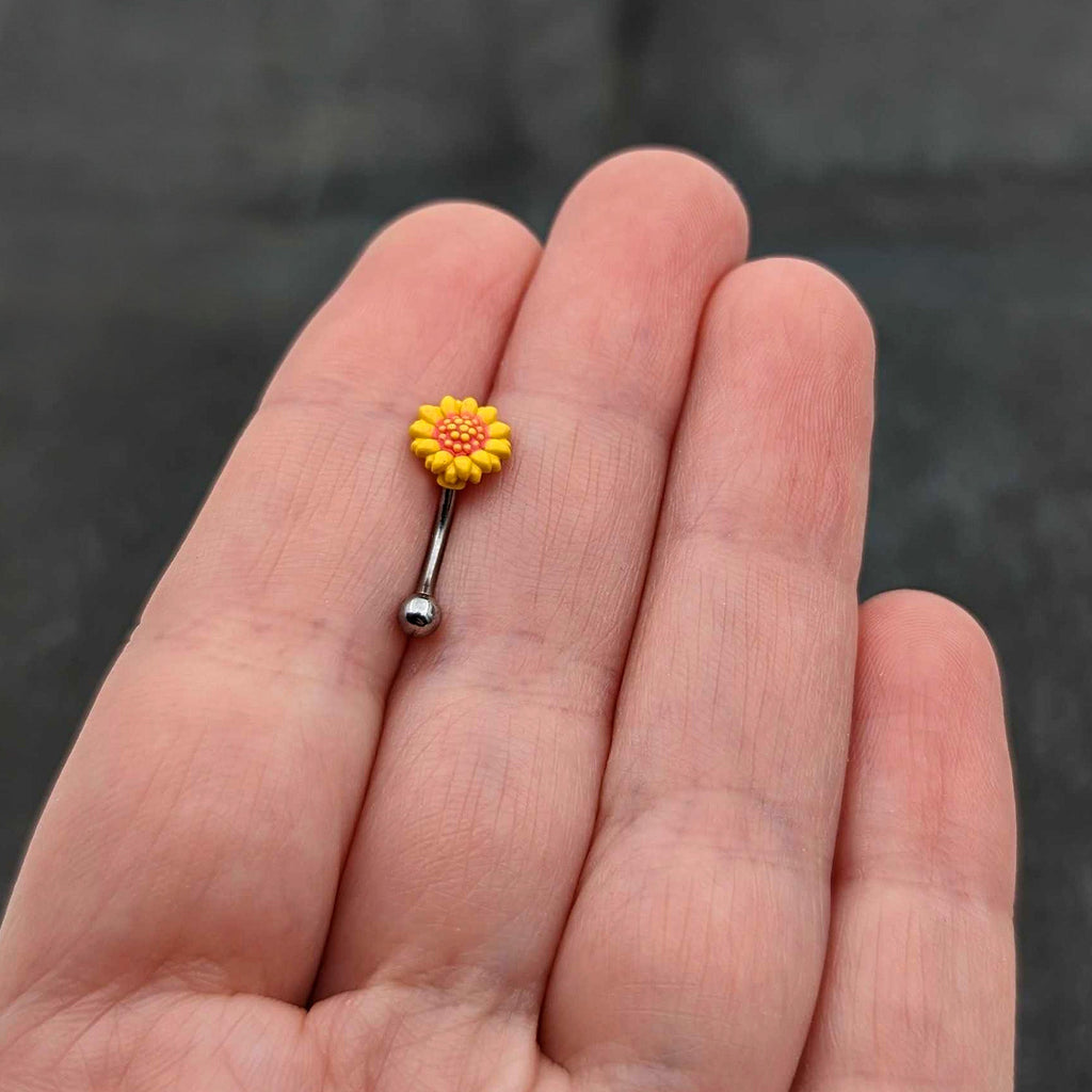 BodyCandy 16G 5/16 Happy Sunflower Yellow Curved Eyebrow Ring — size reference