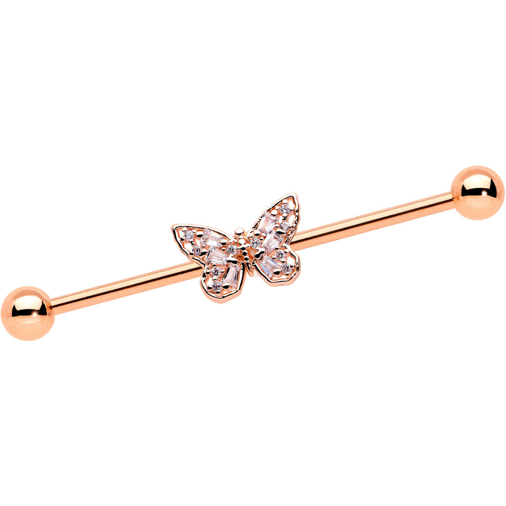 BodyCandy 14G Clear Gem Rosy Tone Baroque Butterfly Industrial Barbell 38mm — main product shot