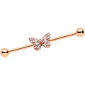 BodyCandy 14G Clear Gem Rosy Tone Baroque Butterfly Industrial Barbell 38mm — main product shot