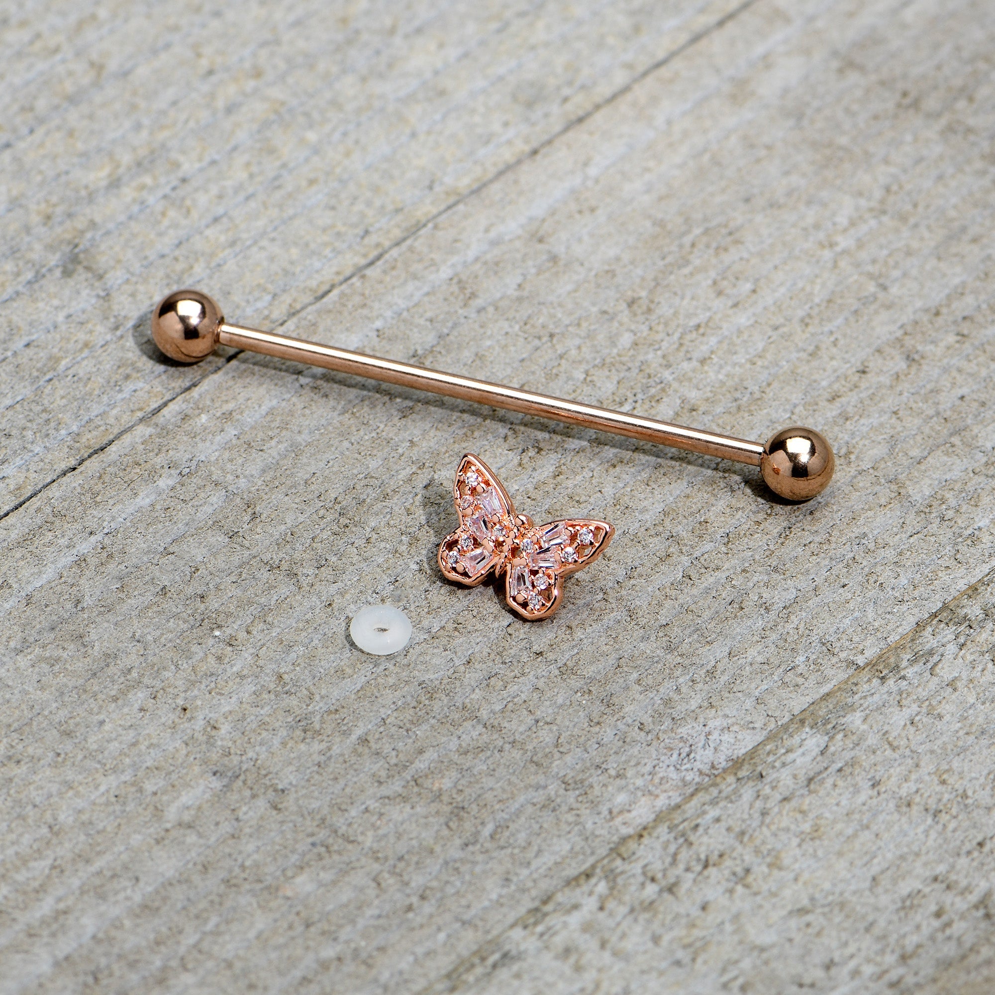 BodyCandy 14G Clear Gem Rosy Tone Baroque Butterfly Industrial Barbell 38mm — alternative angle