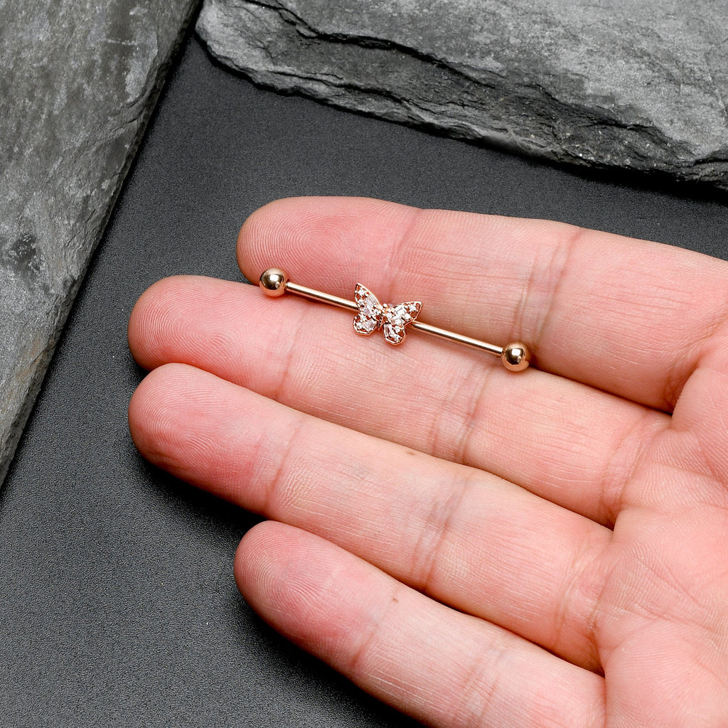 BodyCandy 14G Clear Gem Rosy Tone Baroque Butterfly Industrial Barbell 38mm — size reference