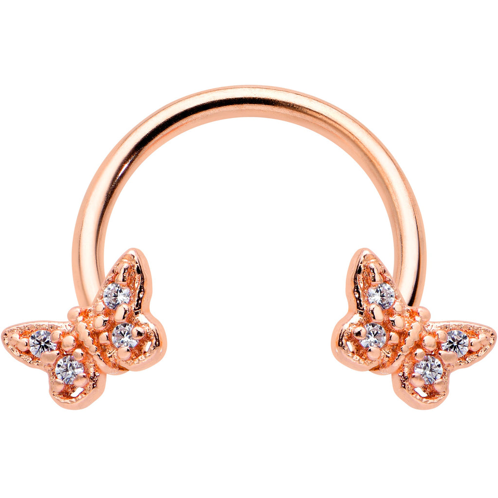BodyCandy 16G 3/8 Clear Gem Rosy Tone Butterfly Horseshoe Circular Barbell — main product shot