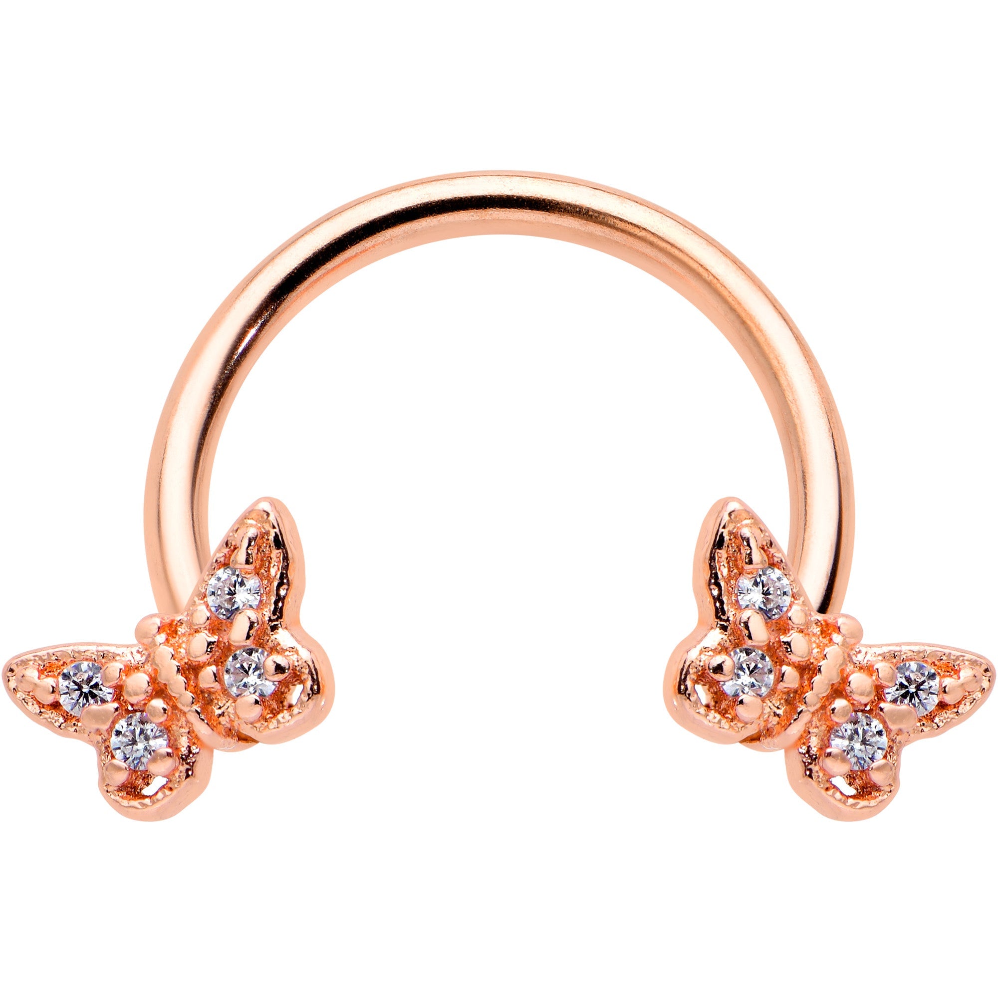 BodyCandy 16G 3/8 Clear Gem Rosy Tone Butterfly Horseshoe Circular Barbell — main product shot