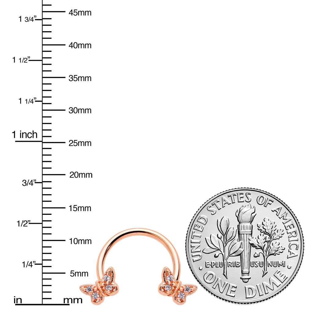 BodyCandy 16G 3/8 Clear Gem Rosy Tone Butterfly Horseshoe Circular Barbell — lifestyle context
