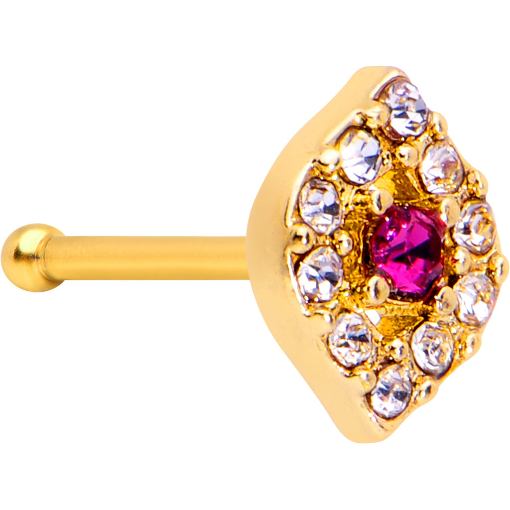 BodyCandy 20G 1/4 Clear Pink Gem Gold Tone Open Eye Nose Bone — main product shot
