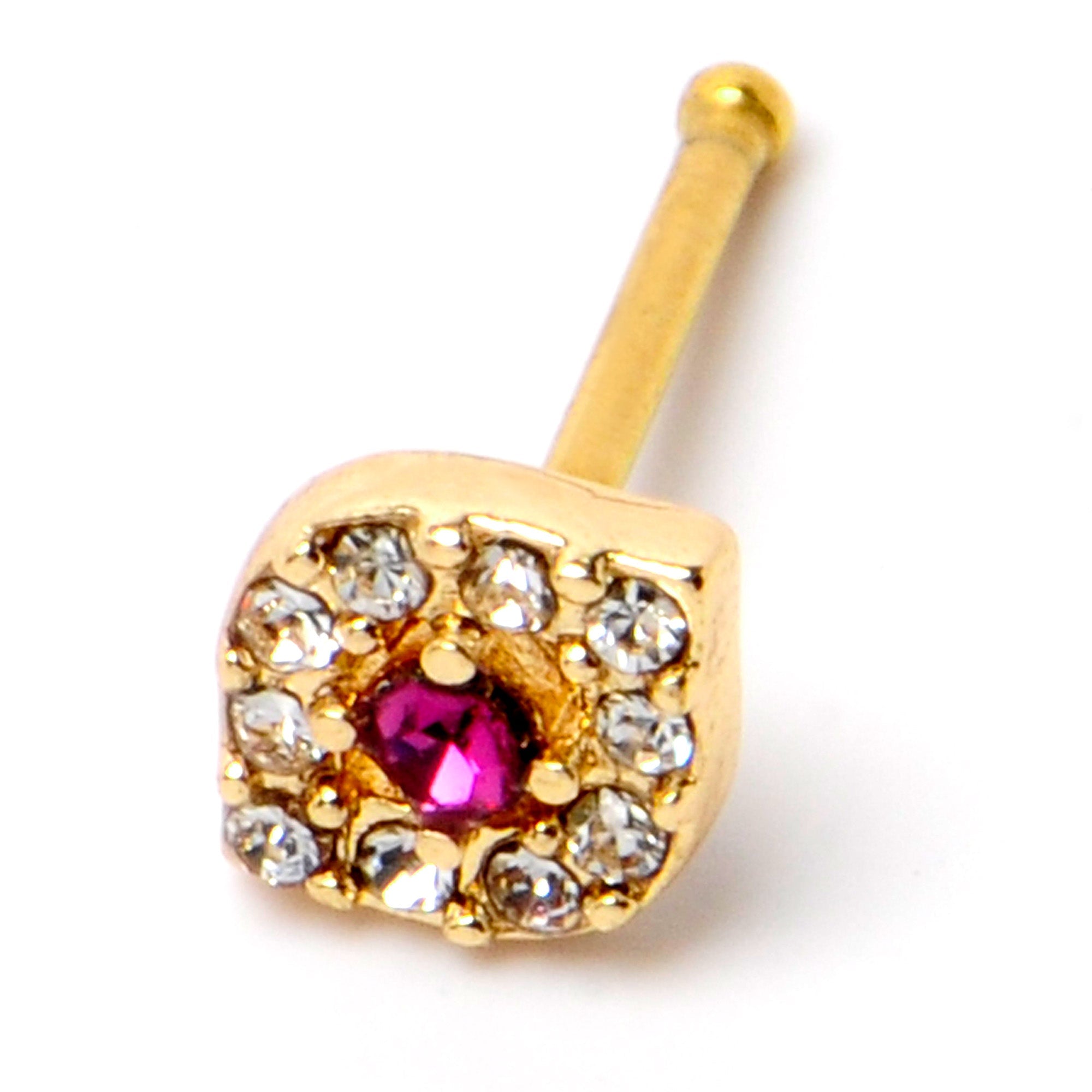BodyCandy 20G 1/4 Clear Pink Gem Gold Tone Open Eye Nose Bone — back view