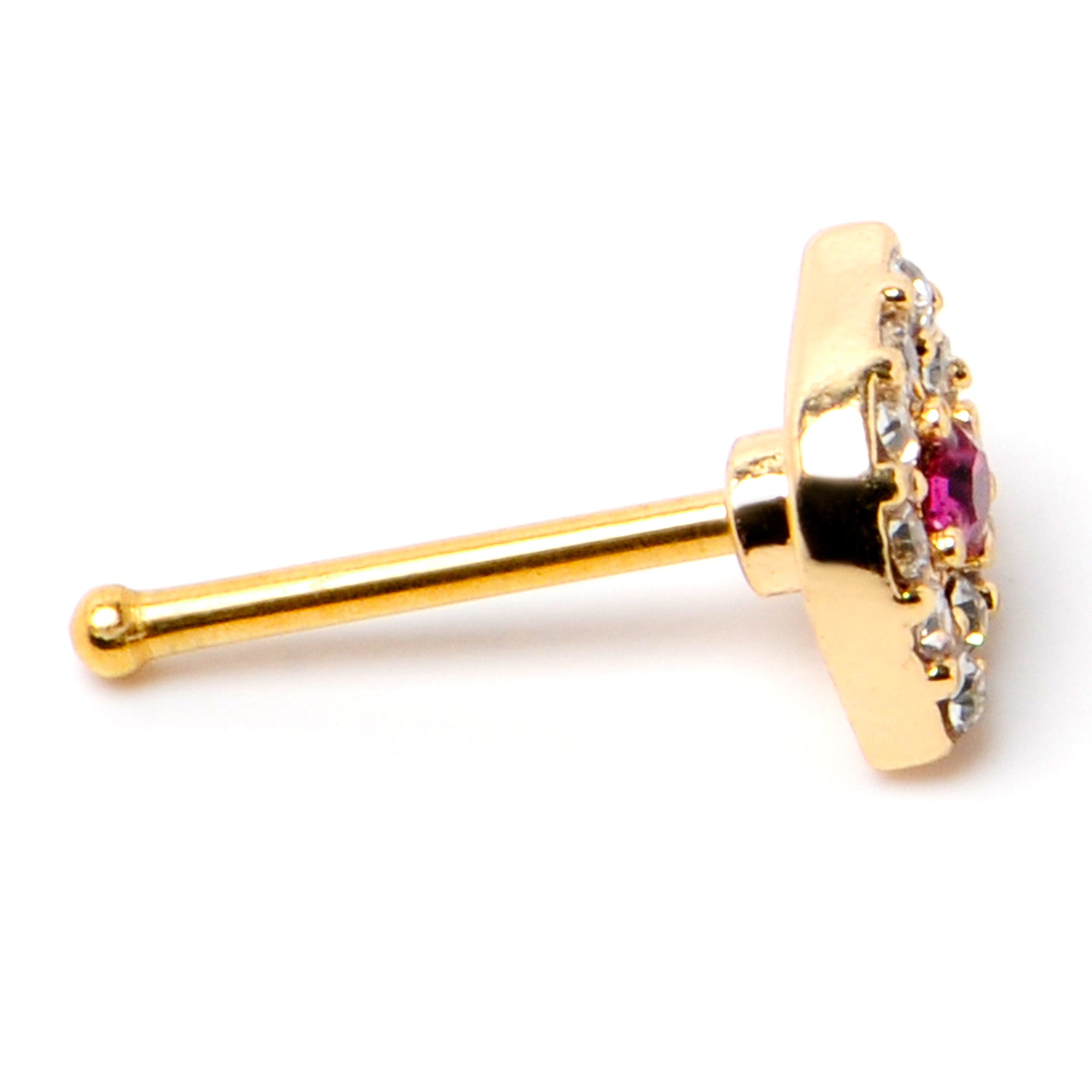 BodyCandy 20G 1/4 Clear Pink Gem Gold Tone Open Eye Nose Bone — alternative angle