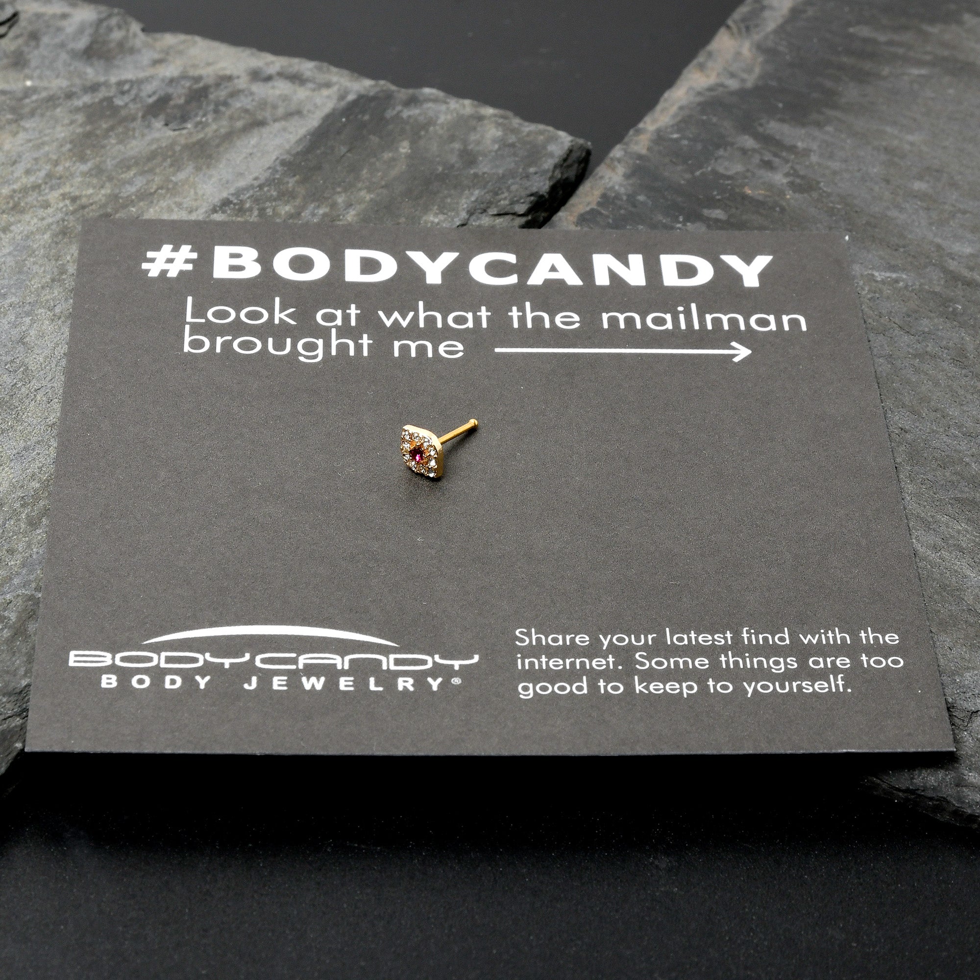 BodyCandy 20G 1/4 Clear Pink Gem Gold Tone Open Eye Nose Bone — size reference