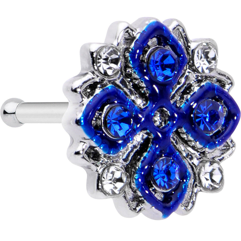 BodyCandy 20G 1/4 Clear Blue Gem Embellished Cross Nose Bone — main product shot