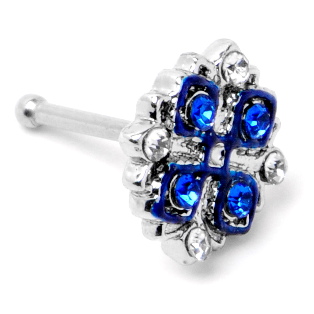 BodyCandy 20G 1/4 Clear Blue Gem Embellished Cross Nose Bone — back view