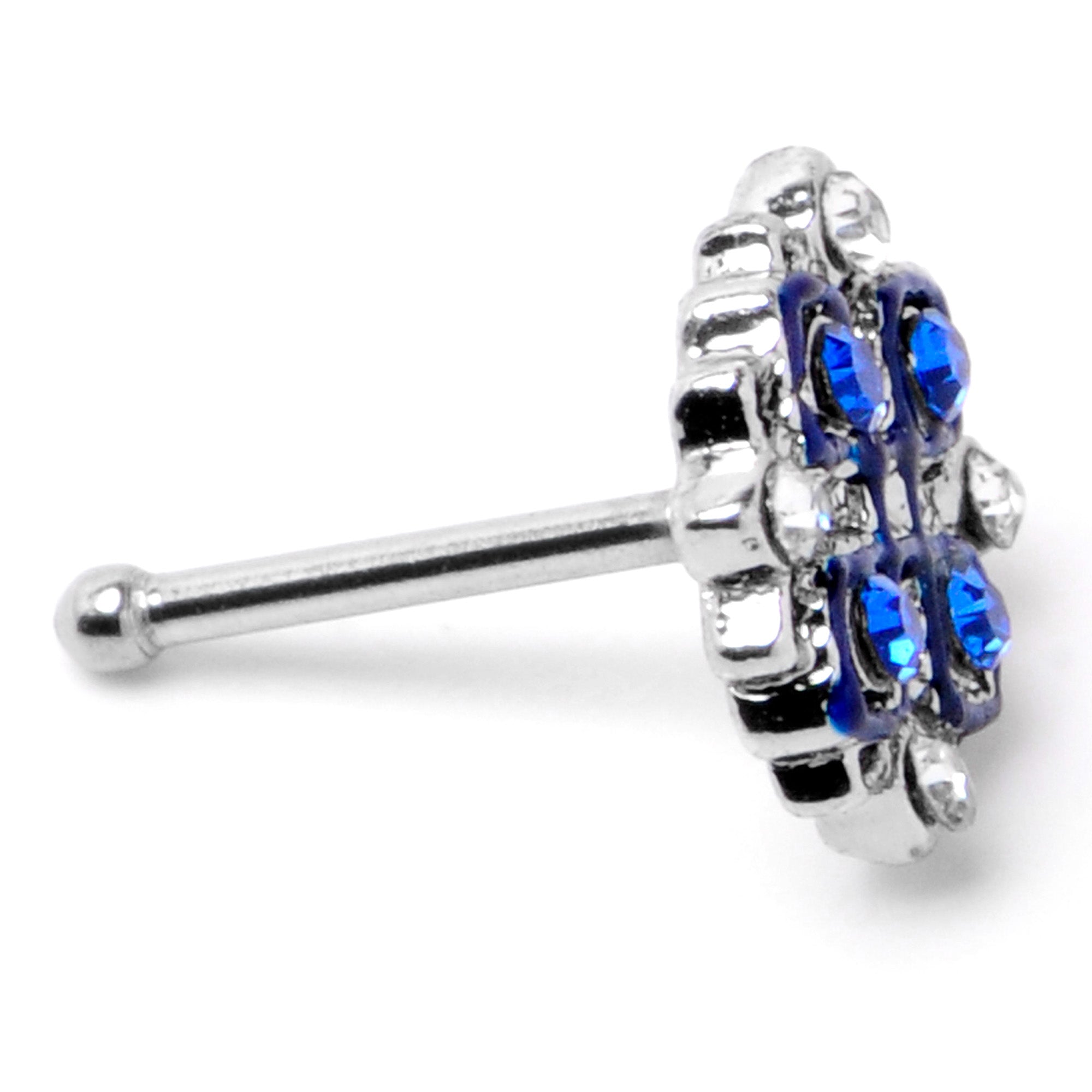 BodyCandy 20G 1/4 Clear Blue Gem Embellished Cross Nose Bone — alternative angle