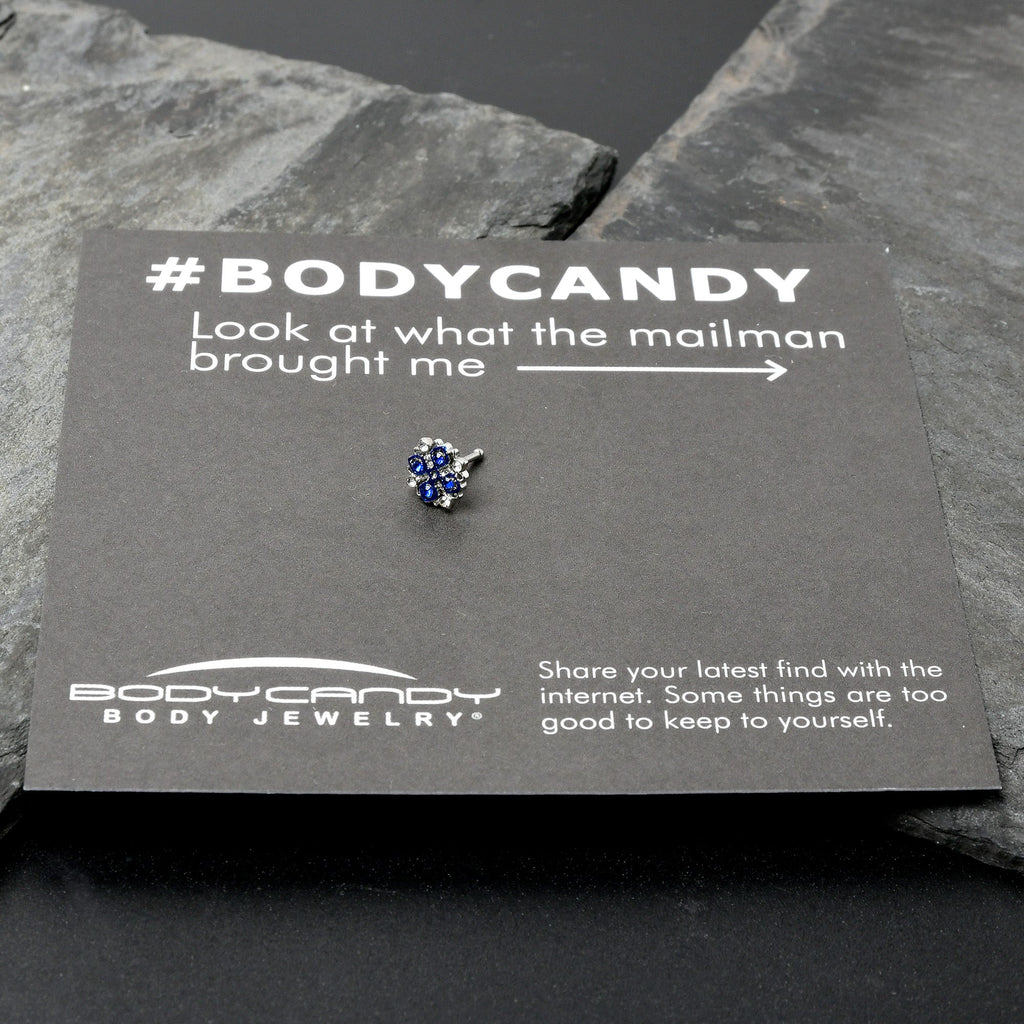 BodyCandy 20G 1/4 Clear Blue Gem Embellished Cross Nose Bone — size reference