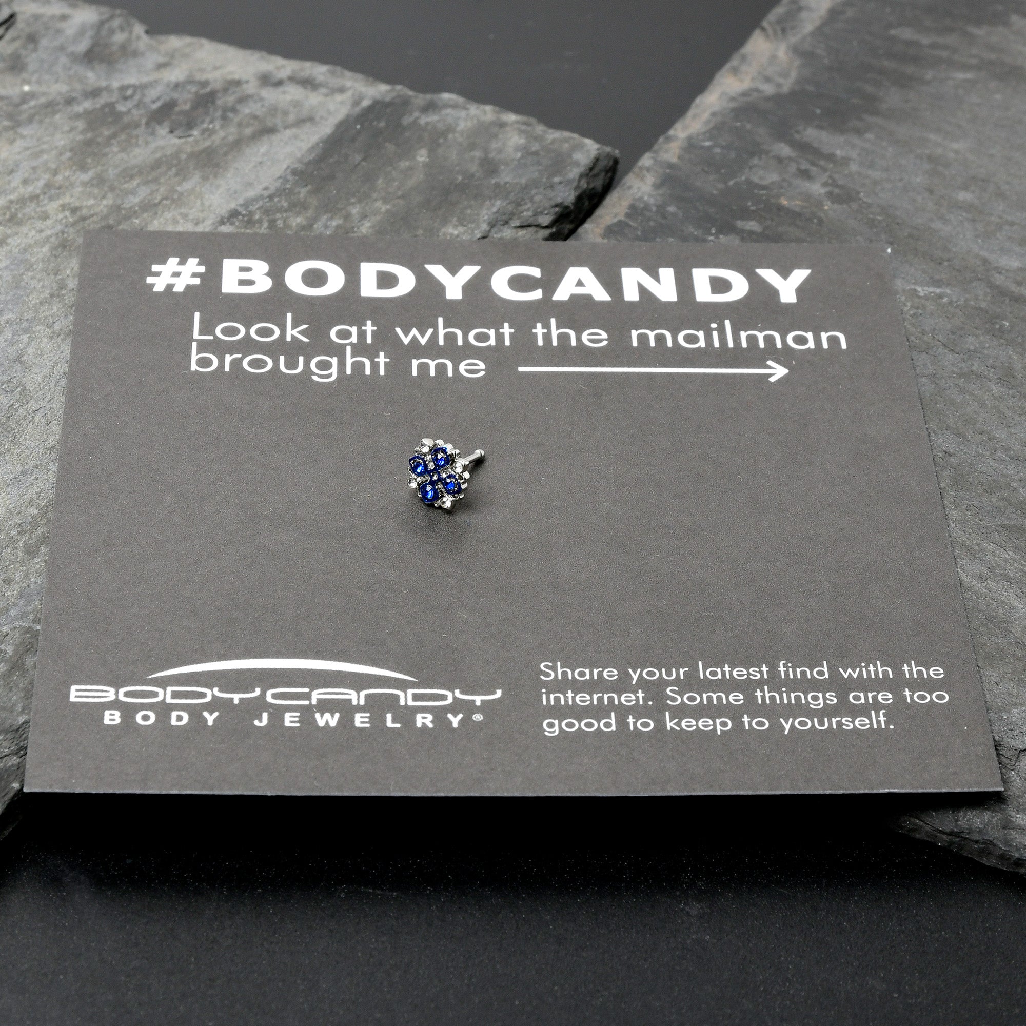 BodyCandy 20G 1/4 Clear Blue Gem Embellished Cross Nose Bone — size reference