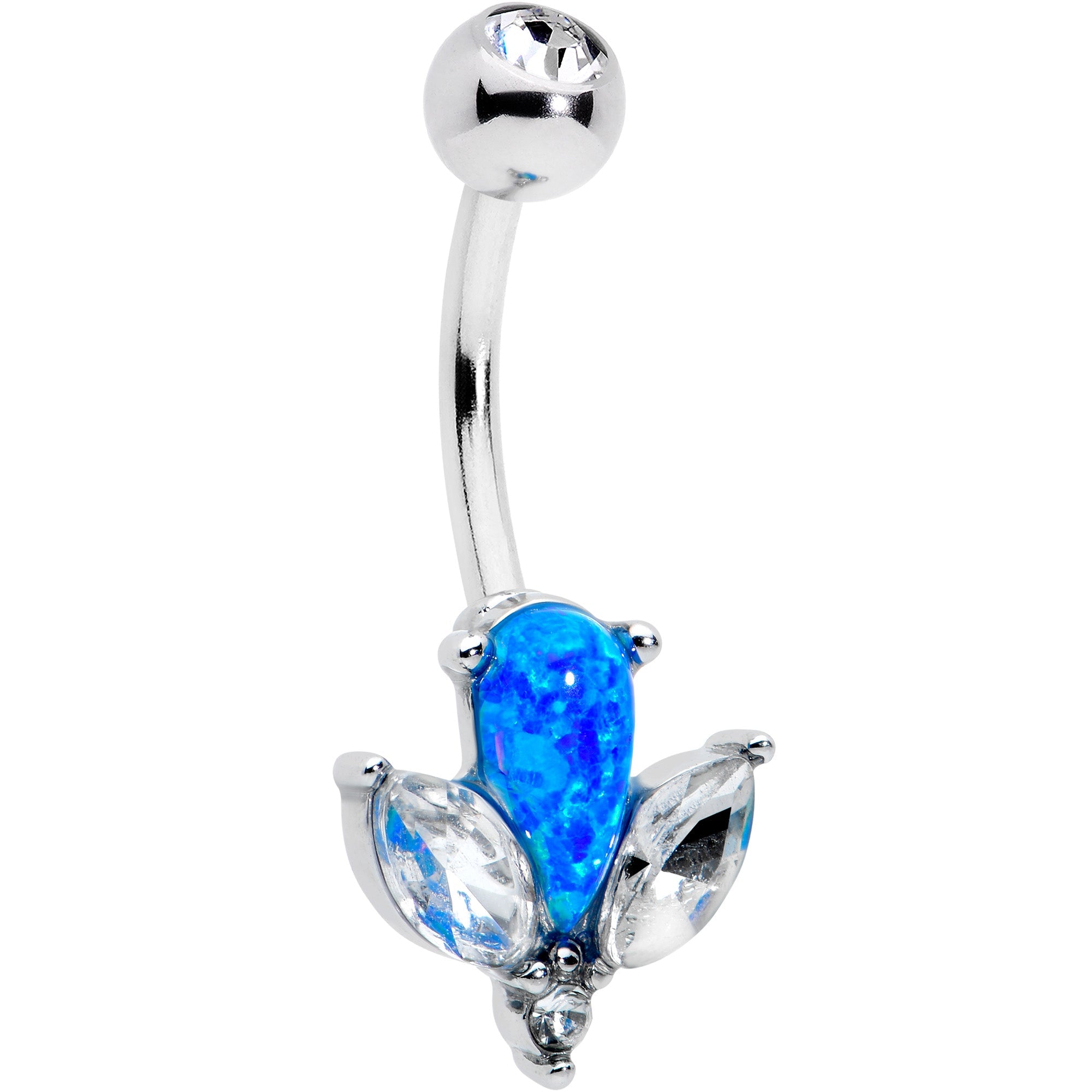BodyCandy Blue Synthetic Opal Style Flower Belly Ring — main product shot