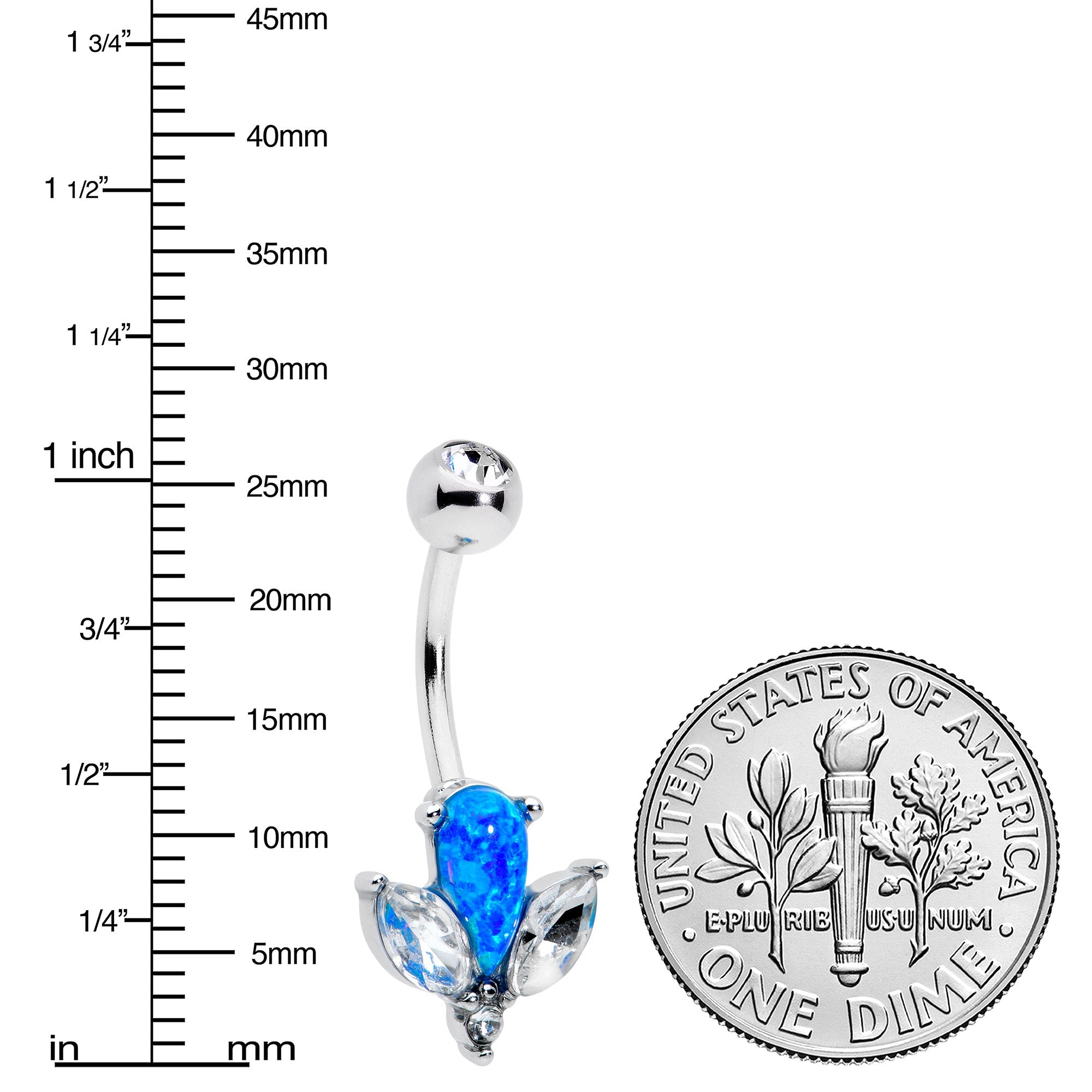 BodyCandy Blue Synthetic Opal Style Flower Belly Ring — detail close-up