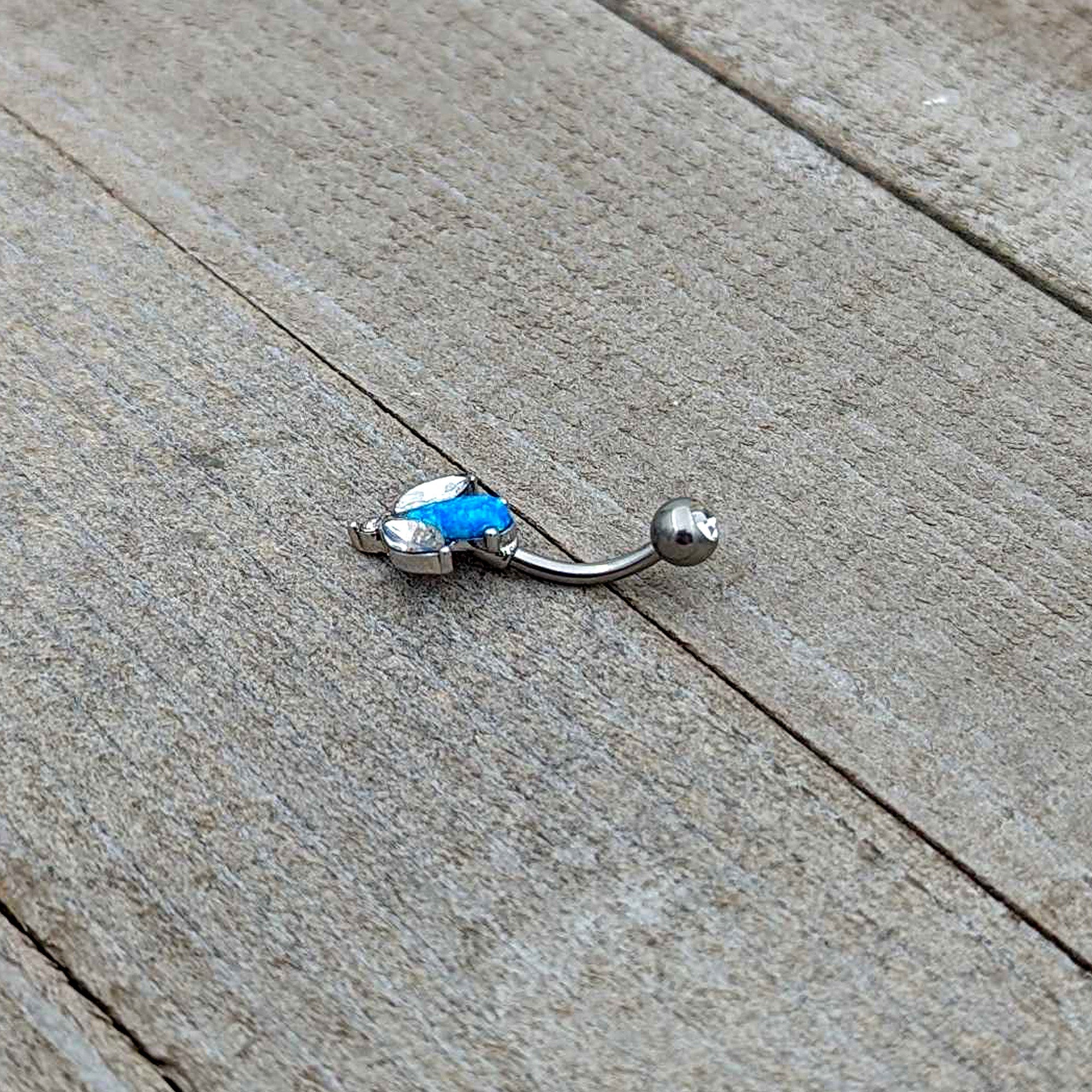 BodyCandy Blue Synthetic Opal Style Flower Belly Ring — back view