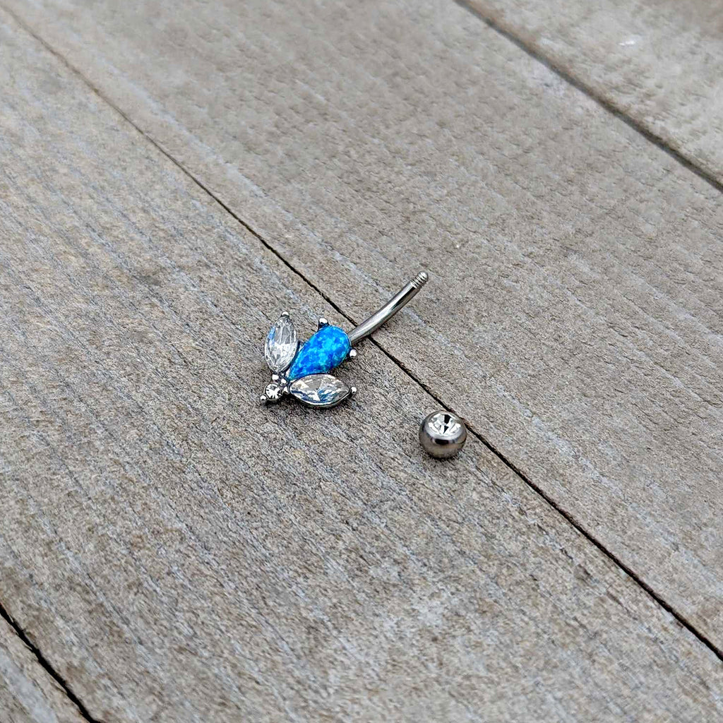 BodyCandy Blue Synthetic Opal Style Flower Belly Ring — alternative angle