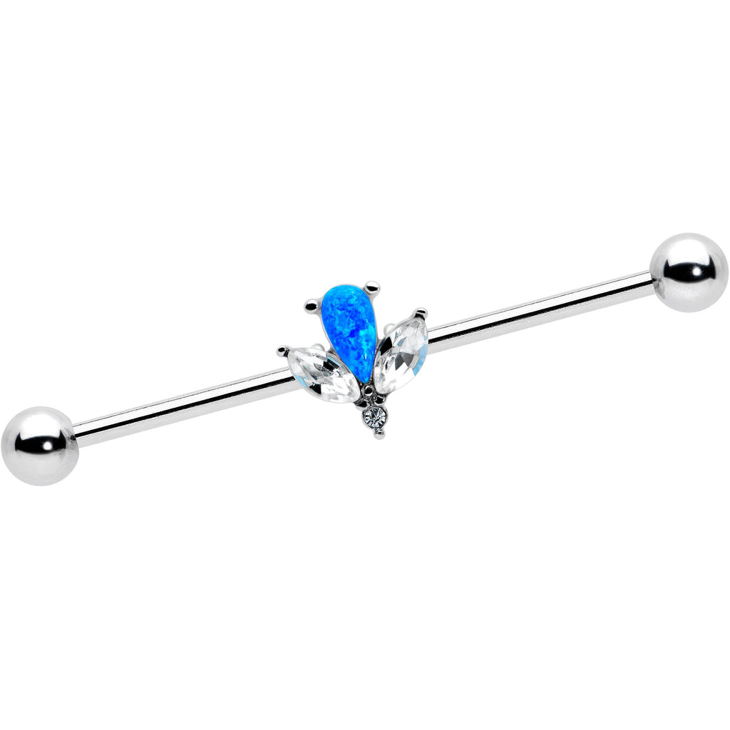 BodyCandy 14G Blue Faux Opal Style Flower Industrial Barbell 38mm — main product shot