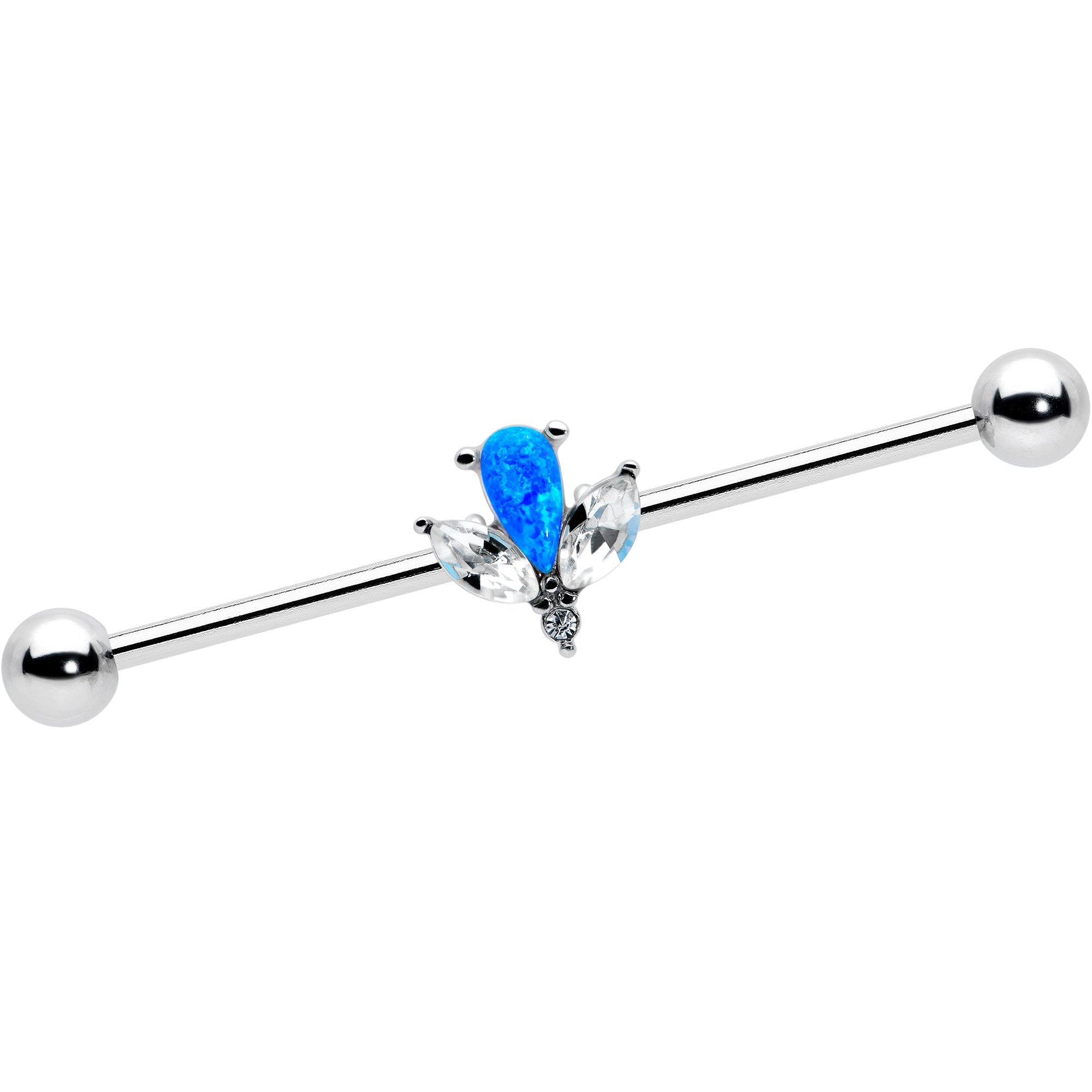 BodyCandy 14G Blue Faux Opal Style Flower Industrial Barbell 38mm — main product shot