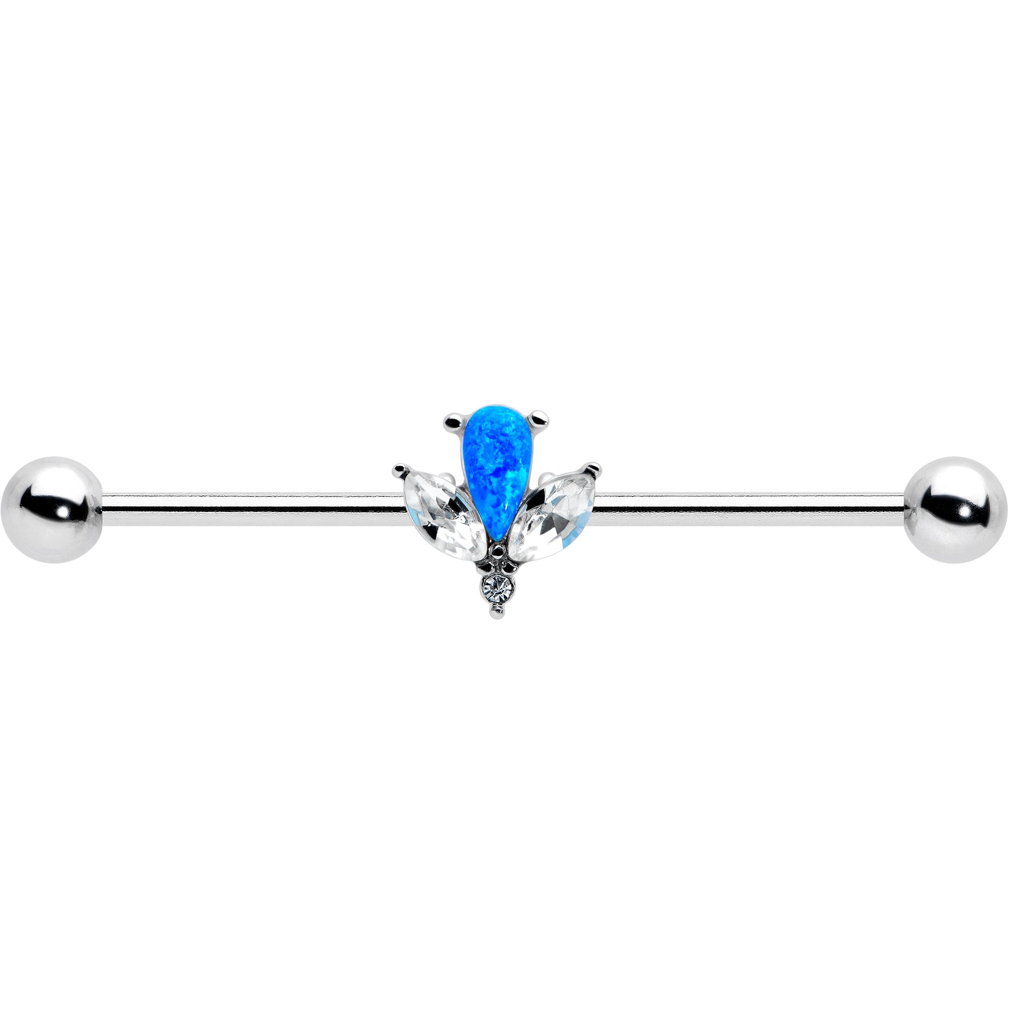 BodyCandy 14G Blue Faux Opal Style Flower Industrial Barbell 38mm — detail close-up