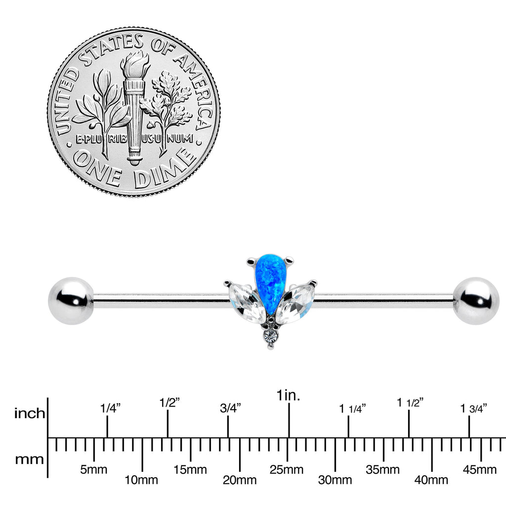 BodyCandy 14G Blue Faux Opal Style Flower Industrial Barbell 38mm — lifestyle context