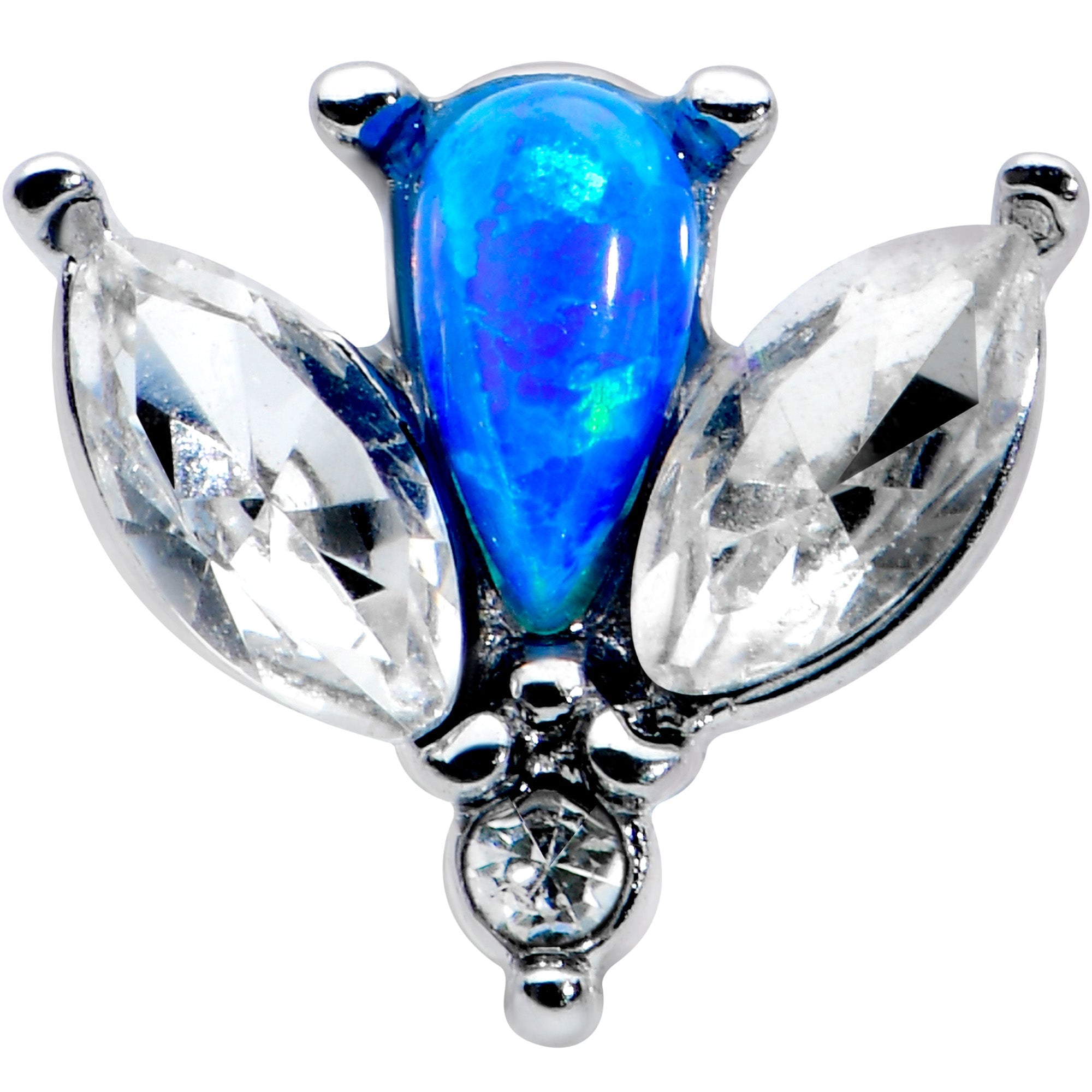 BodyCandy 16G 1/4 Blue Synthetic Opal Style Flower Cartilage Tragus Earring — detail close-up