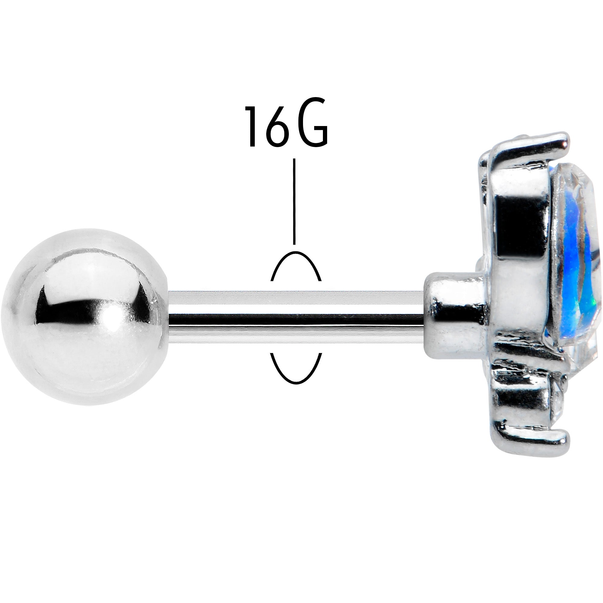 BodyCandy 16G 1/4 Blue Synthetic Opal Style Flower Cartilage Tragus Earring — back view