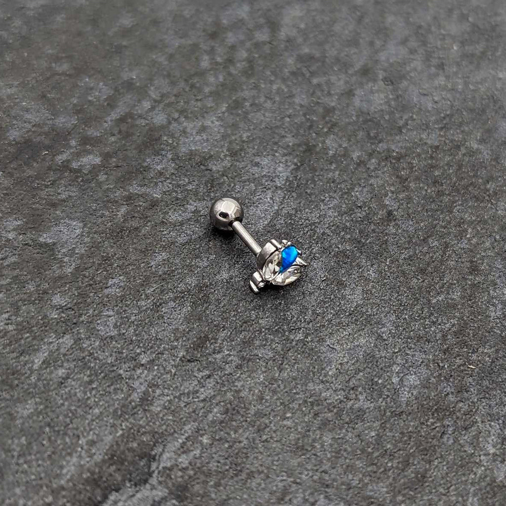 BodyCandy 16G 1/4 Blue Synthetic Opal Style Flower Cartilage Tragus Earring — alternative angle