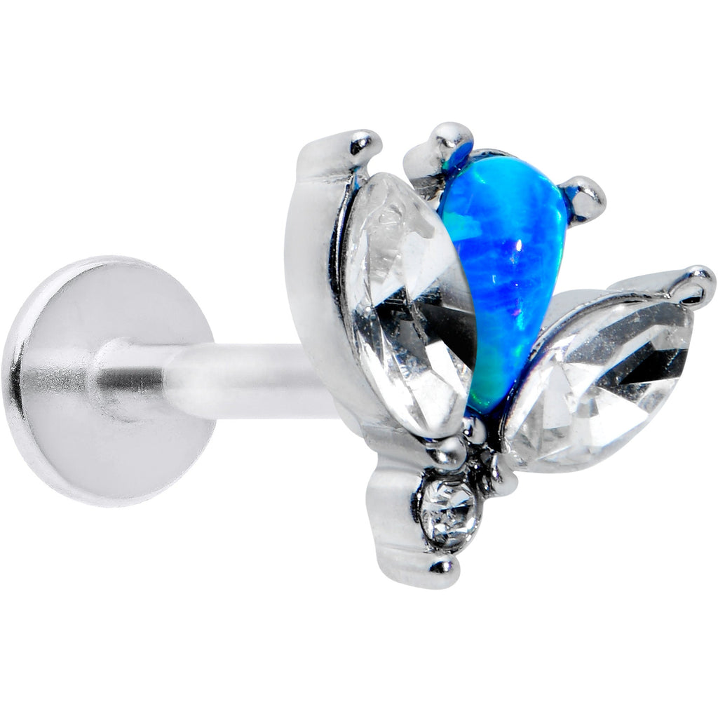 BodyCandy 16G 5/16 Blue Synthetic Opal Style Flower Labret Monroe Tragus — main product shot