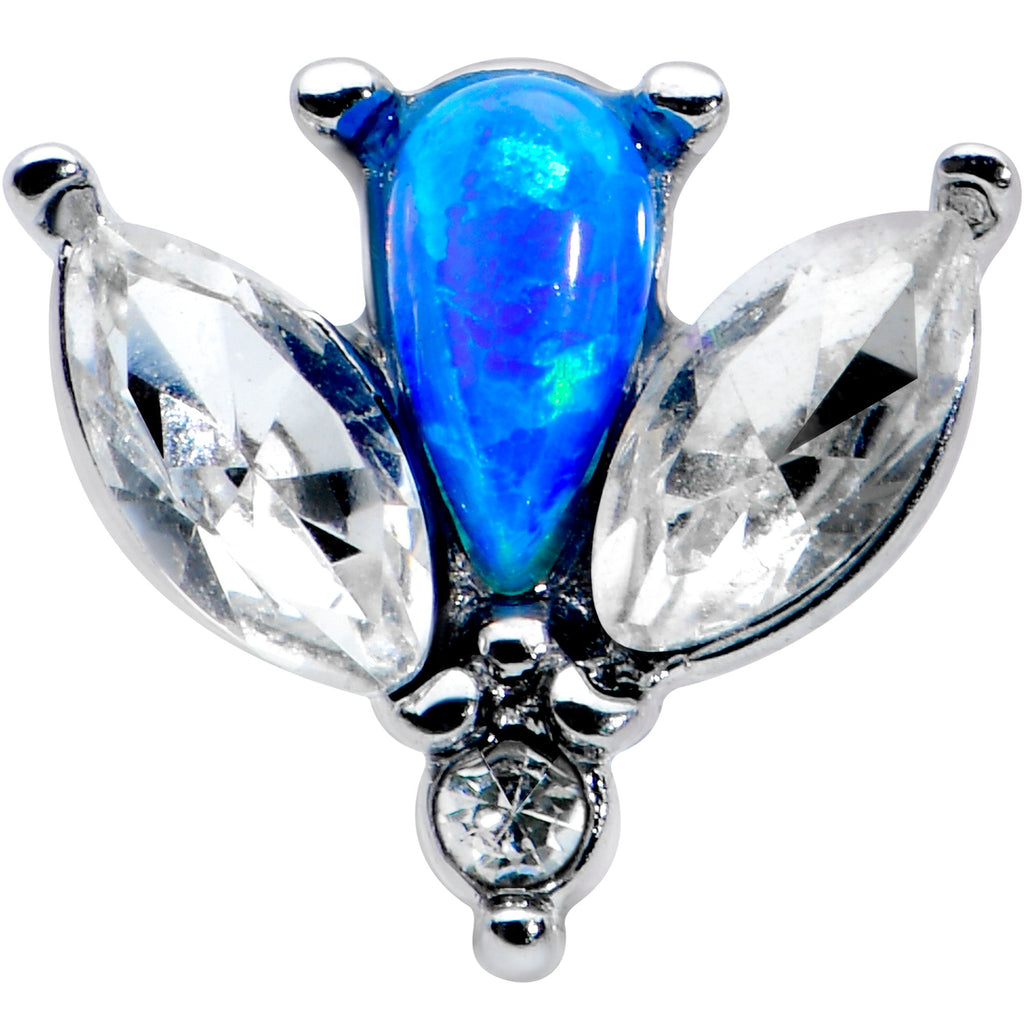 BodyCandy 16G 5/16 Blue Synthetic Opal Style Flower Labret Monroe Tragus — detail close-up