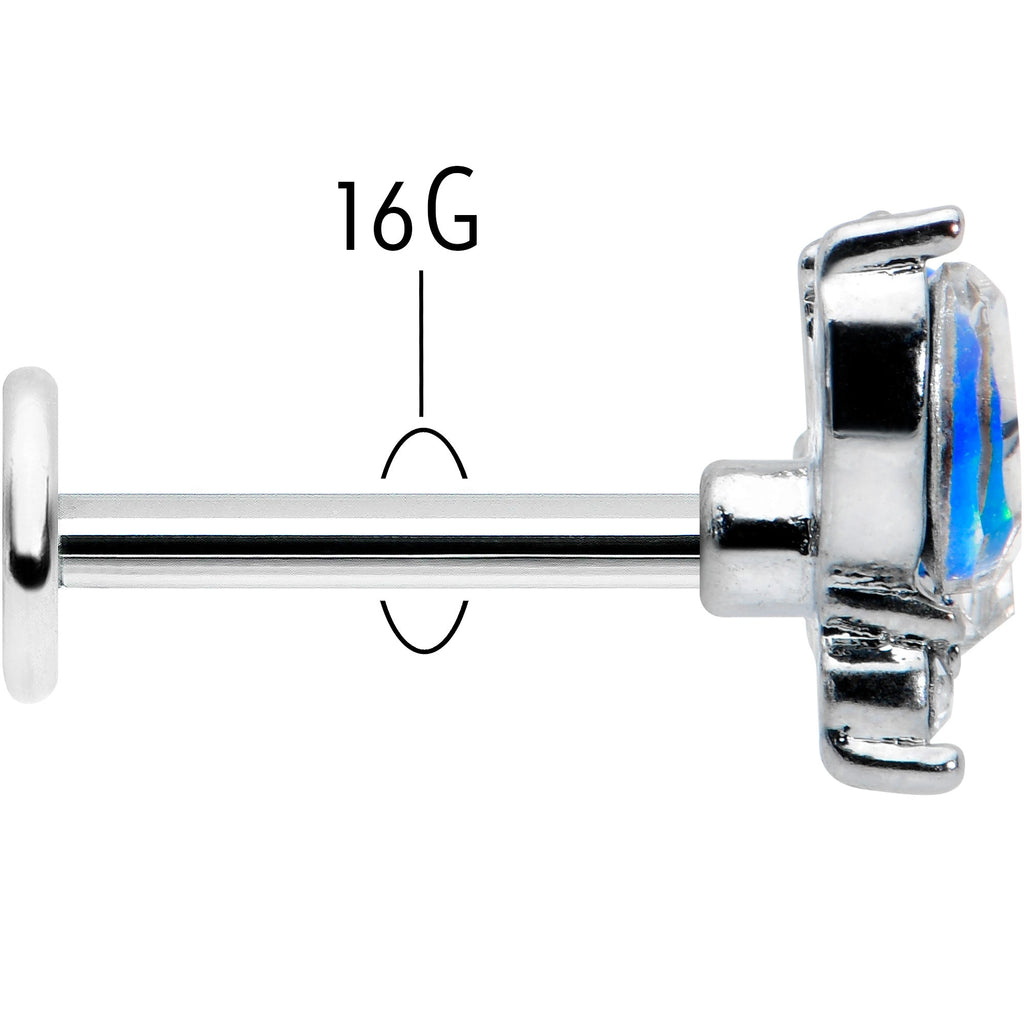 BodyCandy 16G 5/16 Blue Synthetic Opal Style Flower Labret Monroe Tragus — back view