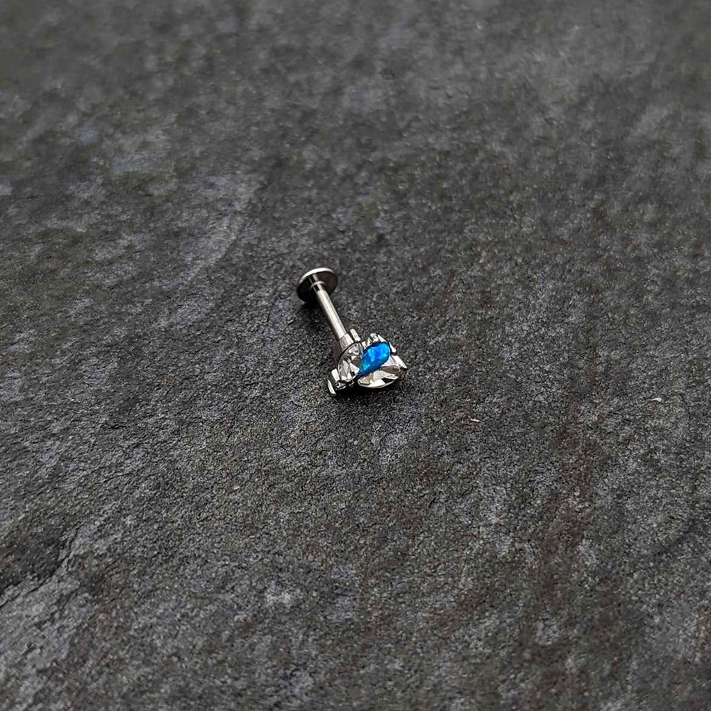 BodyCandy 16G 5/16 Blue Synthetic Opal Style Flower Labret Monroe Tragus — alternative angle